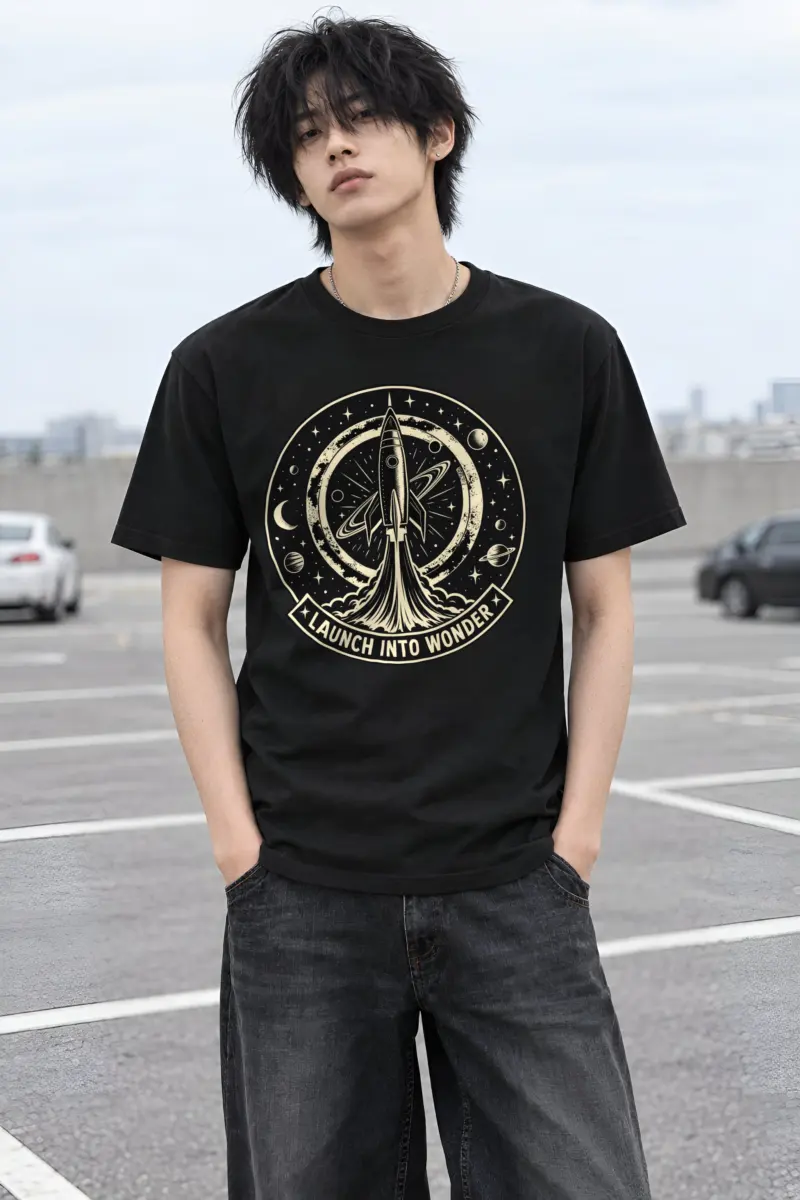 "Launch Into Wonder" Heavyweight Unisex Crewneck T-shirt