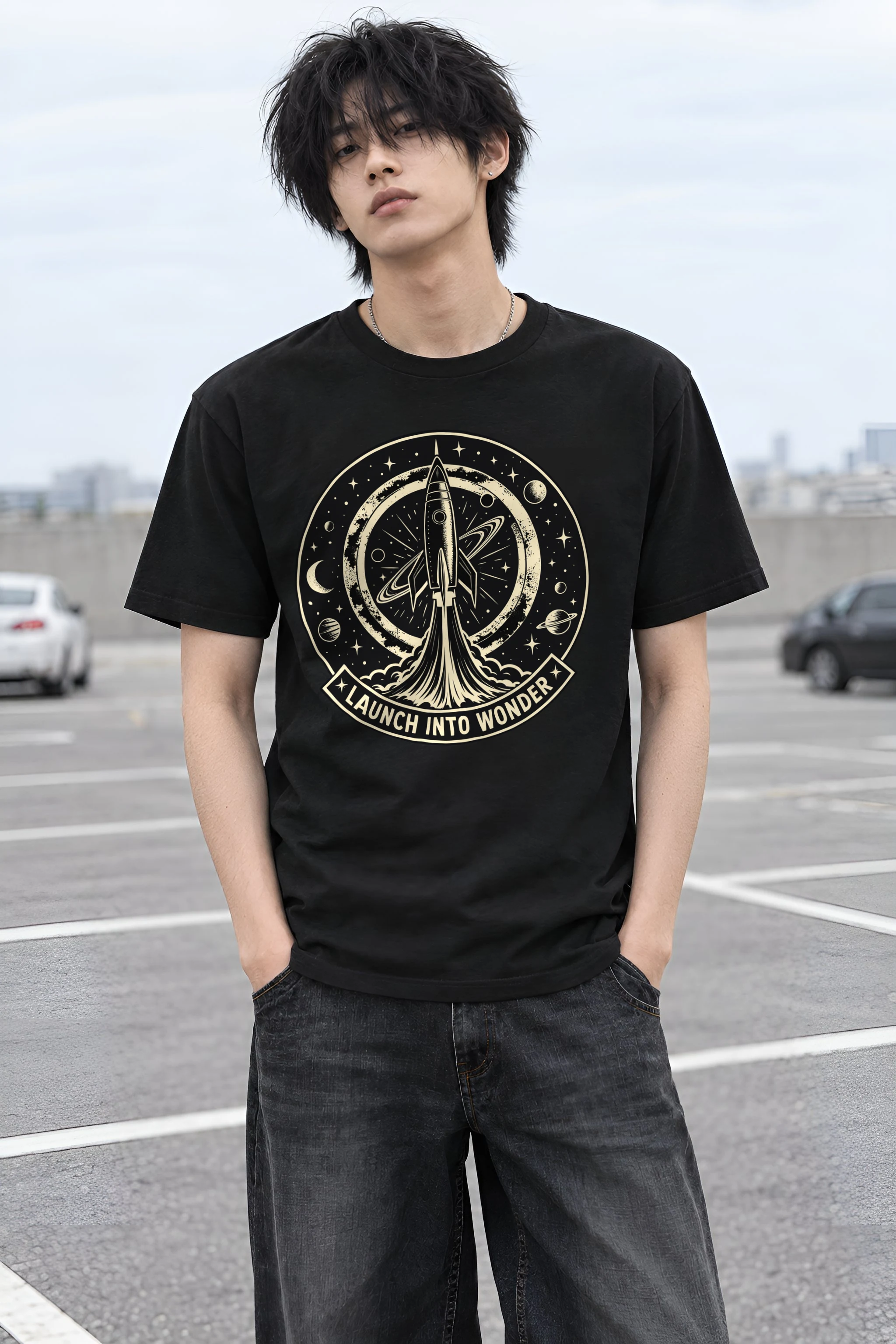 "Launch Into Wonder" Heavyweight Unisex Crewneck T-shirt
