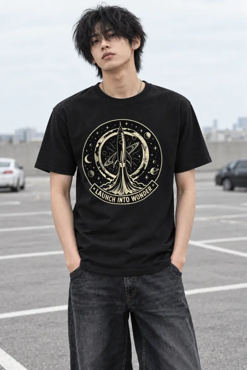 "Launch Into Wonder" Heavyweight Unisex Crewneck T-shirt