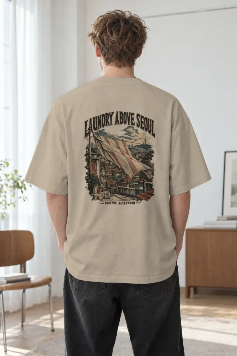 “Laundry Above Seoul” Men’s Oversized Heavyweight Crewneck T-Shirt