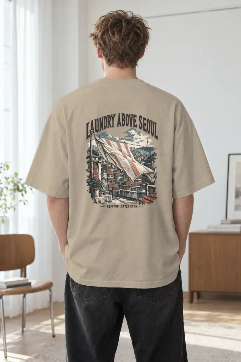 "Laundry Above Seoul" Men's Oversized Heavyweight Crewneck T-Shirt