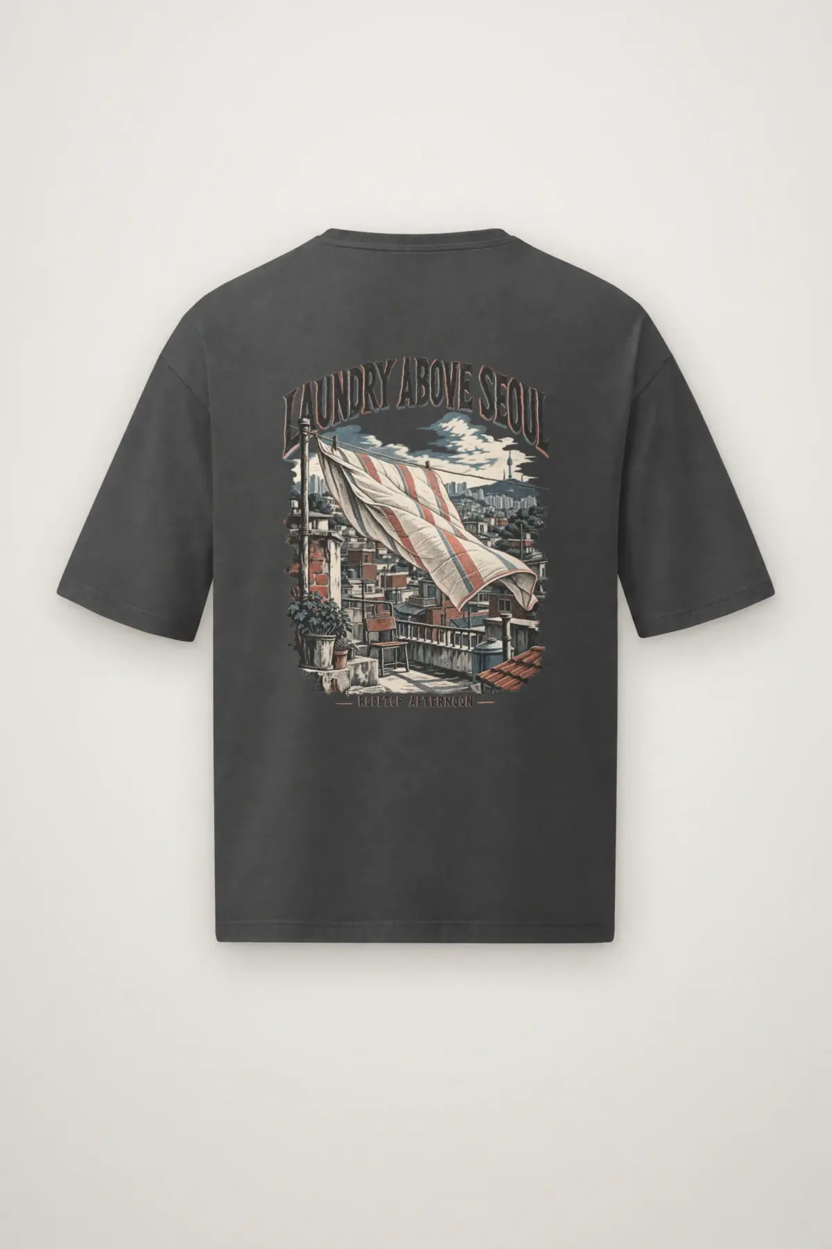 "Laundry Above Seoul" Men's Oversized Heavyweight Crewneck T-Shirt