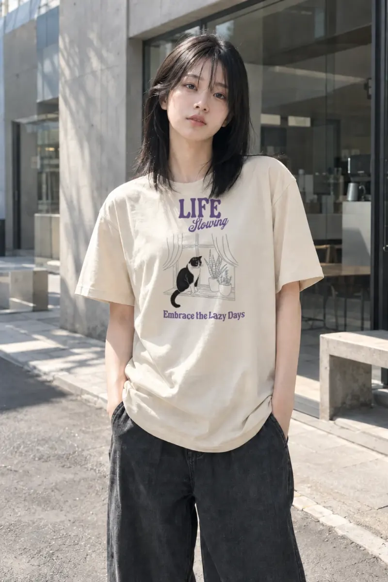 "Lazy Days Cat" Heavyweight Unisex Crewneck T-shirt | Gildan 5000