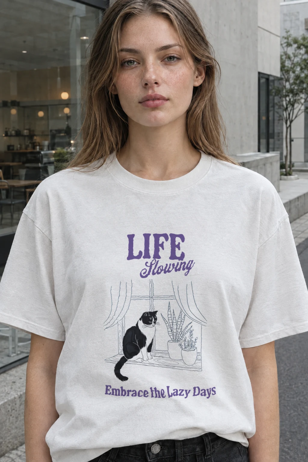 "Lazy Days Cat" Heavyweight Unisex Crewneck T-shirt | Gildan 5000