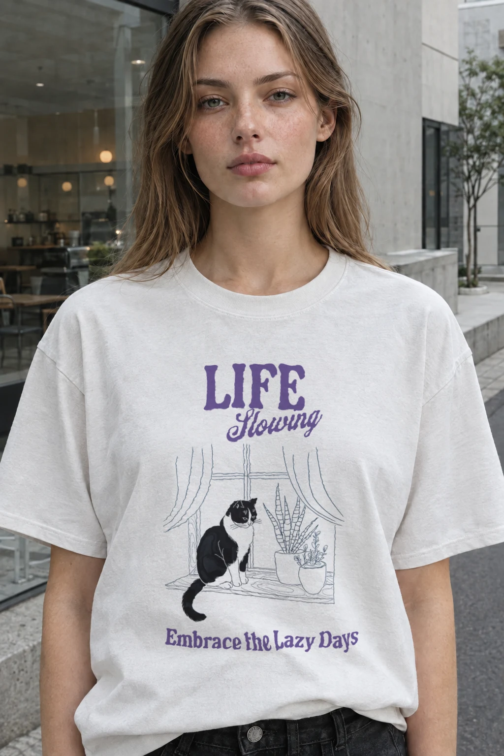 "Lazy Days Cat" Heavyweight Unisex Crewneck T-shirt | Gildan 5000