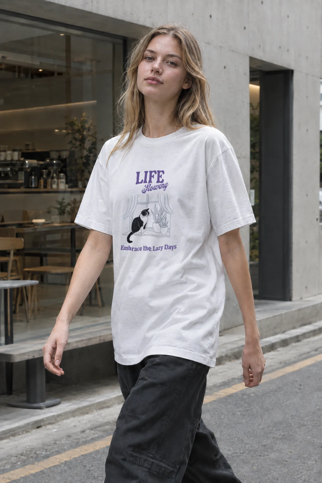 "Lazy Days Cat" Heavyweight Unisex Crewneck T-shirt | Gildan 5000