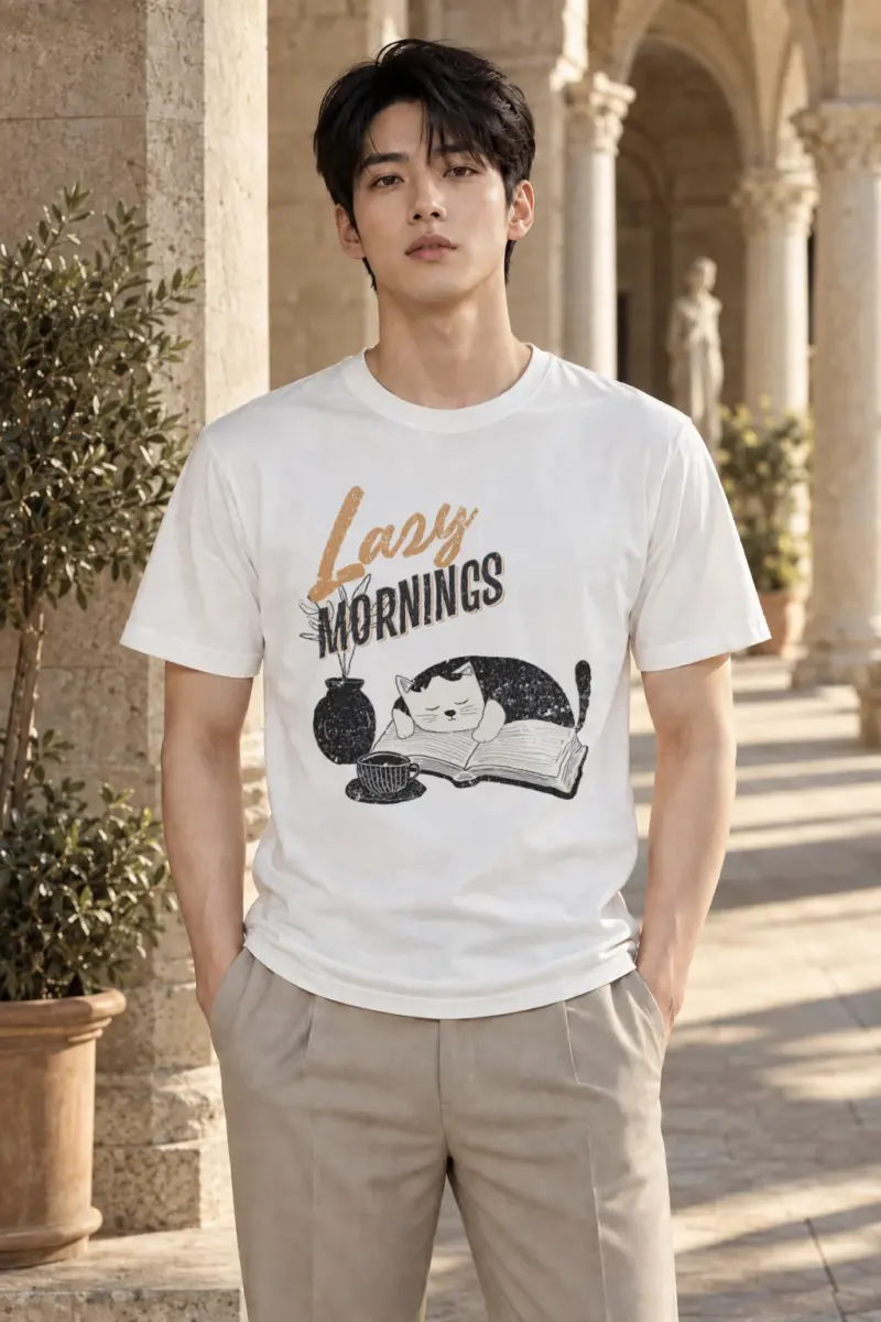 "Lazy Mornings" Heavyweight Unisex Crewneck T-shirt | Gildan 5000