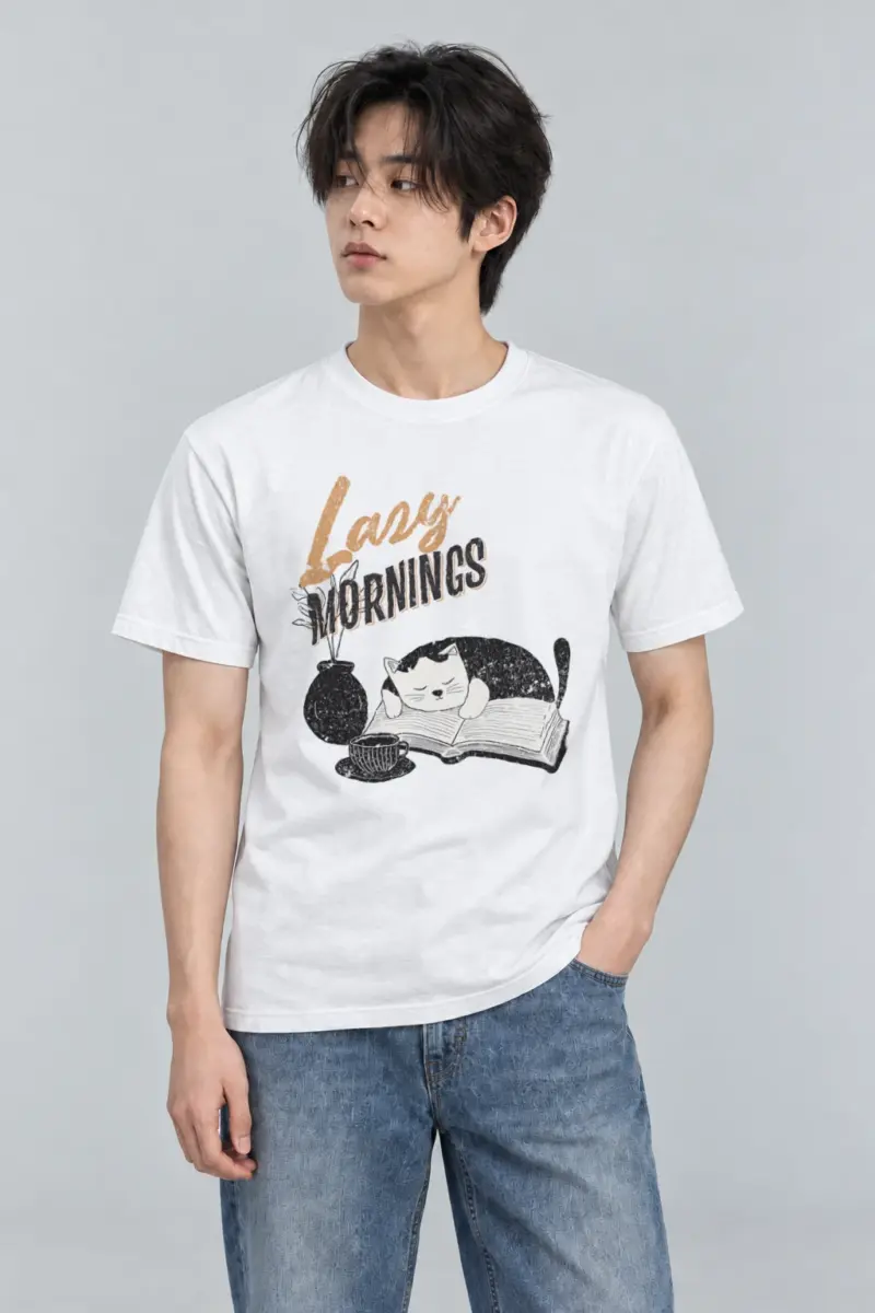 "Lazy Mornings" Heavyweight Unisex Crewneck T-shirt | Gildan 5000