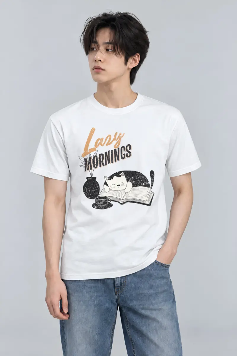 "Lazy Mornings" Heavyweight Unisex Crewneck T-shirt