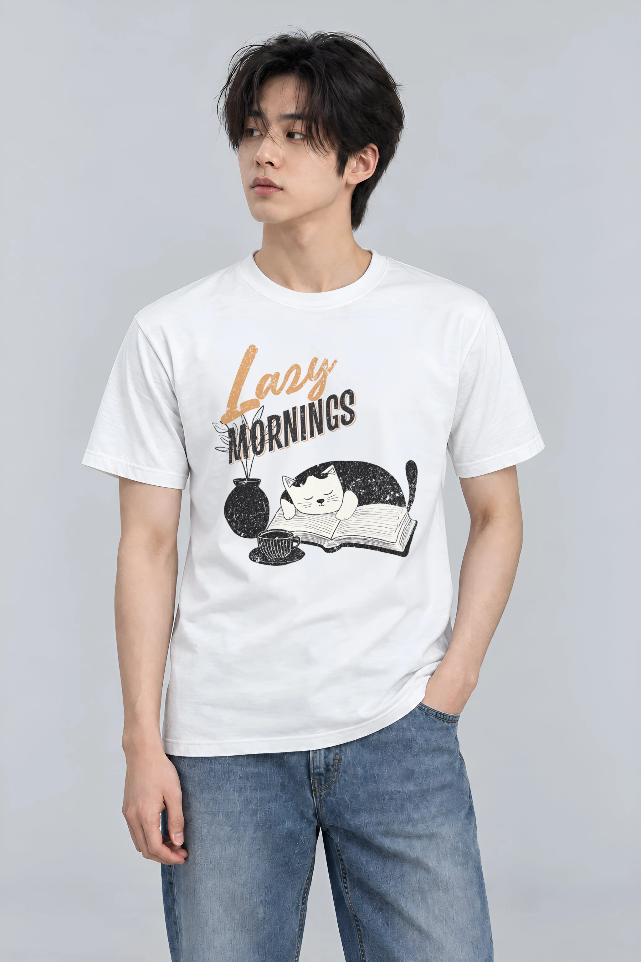 "Lazy Mornings" Heavyweight Unisex Crewneck T-shirt