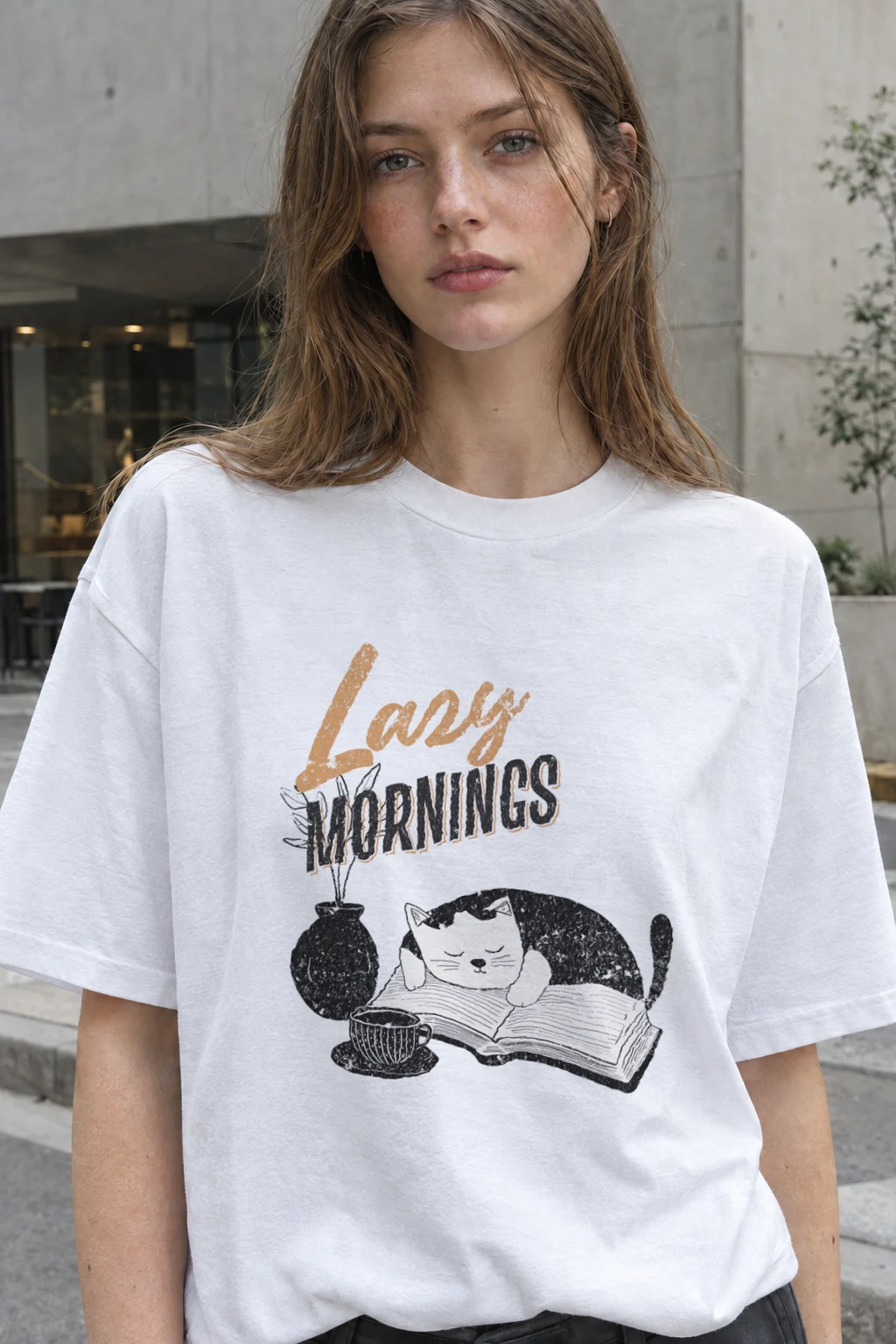 "Lazy Mornings" Heavyweight Unisex Crewneck T-shirt | Gildan 5000