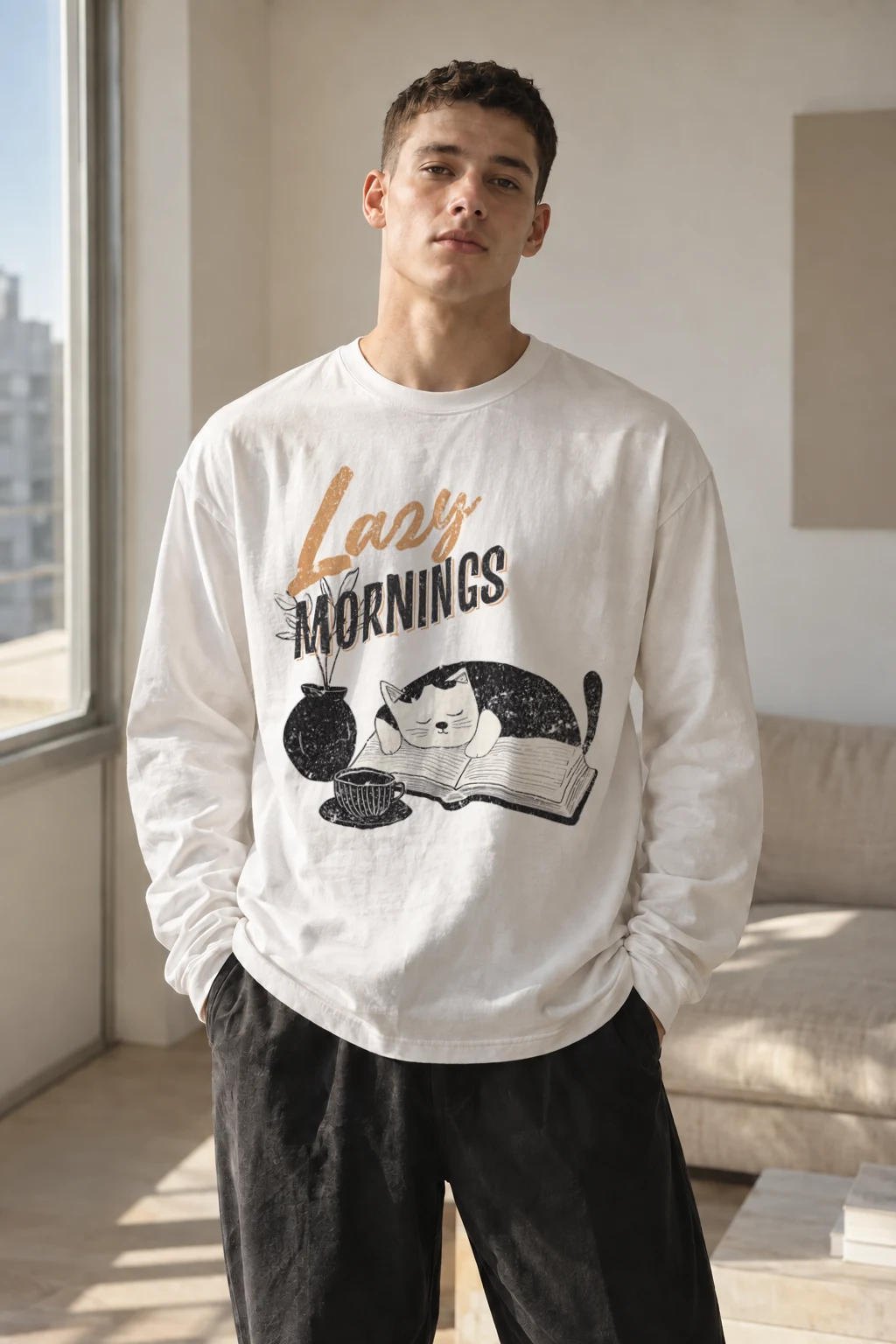 "Lazy Mornings" Unisex Longsleeve T-shirt | Gildan 2400