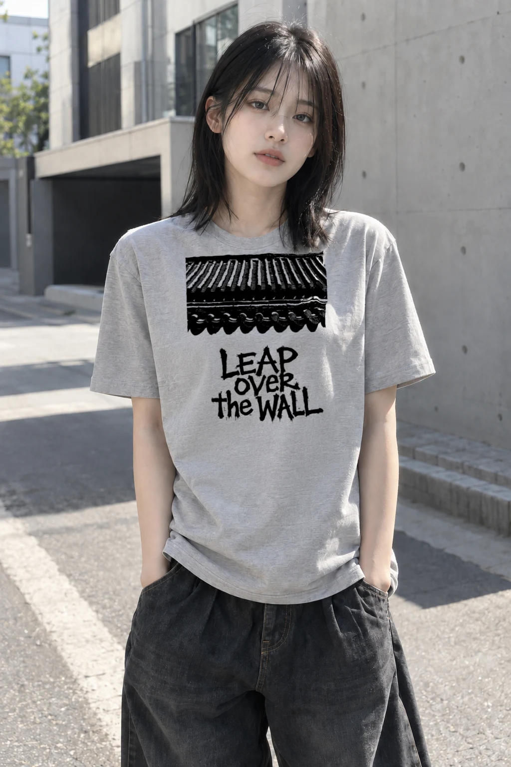 "Leap Over The Wall" Heavyweight Unisex Crewneck T-shirt | Gildan 5000