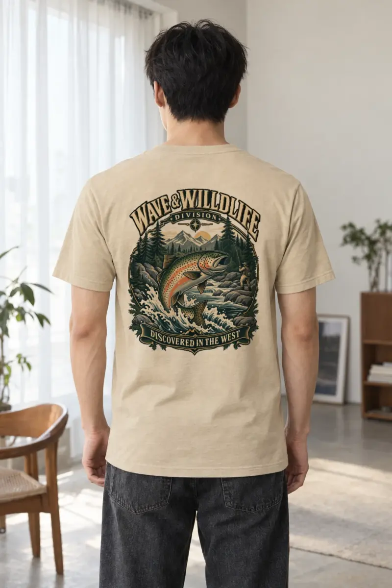 "Leaping Trout River" Heavyweight Unisex Crewneck T-shirt | Gildan 5000
