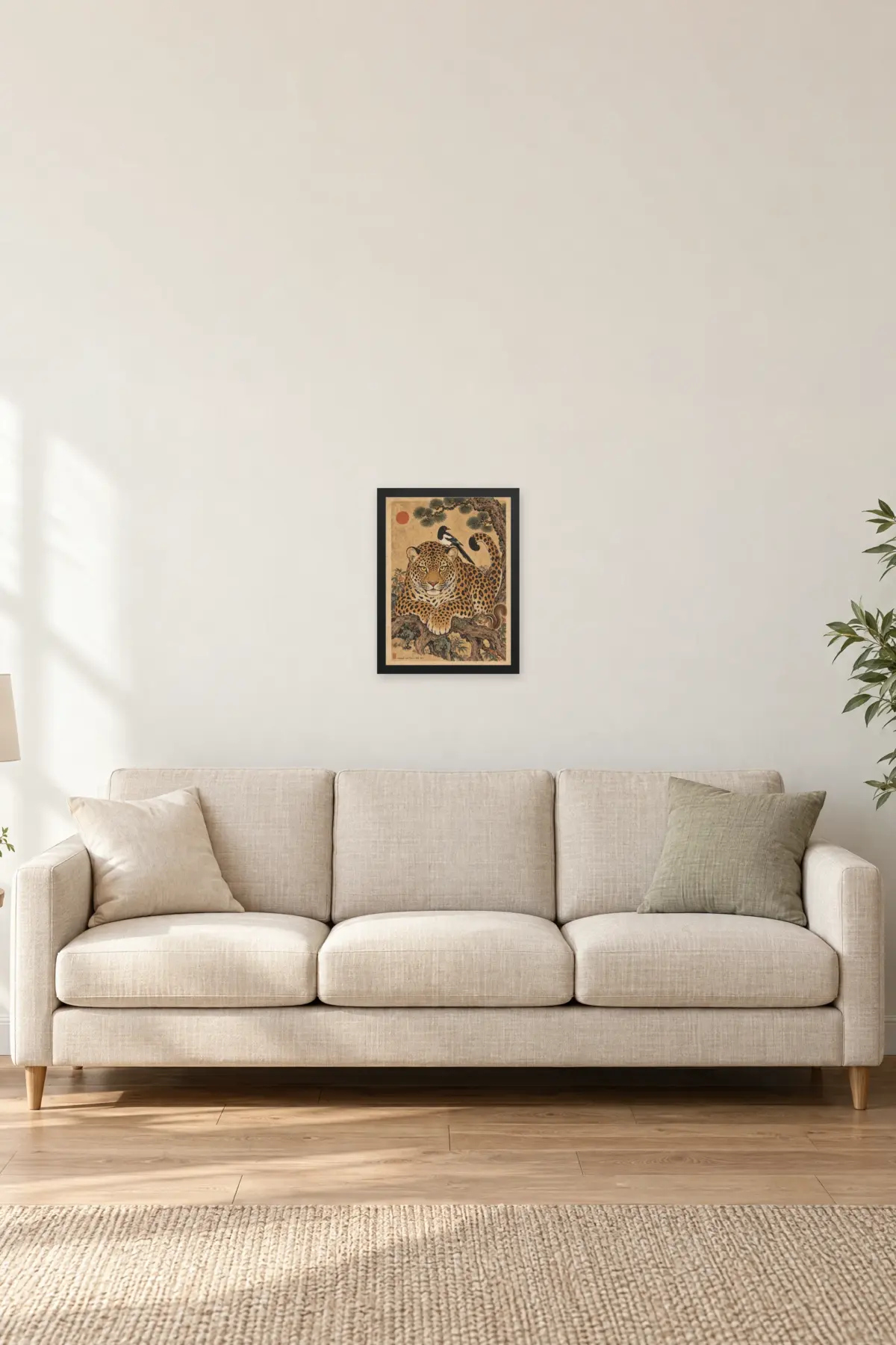 "Leopard and Pine — Folk Art" Premium Wooden Framed Poster — Black frame, 12 × 16 in