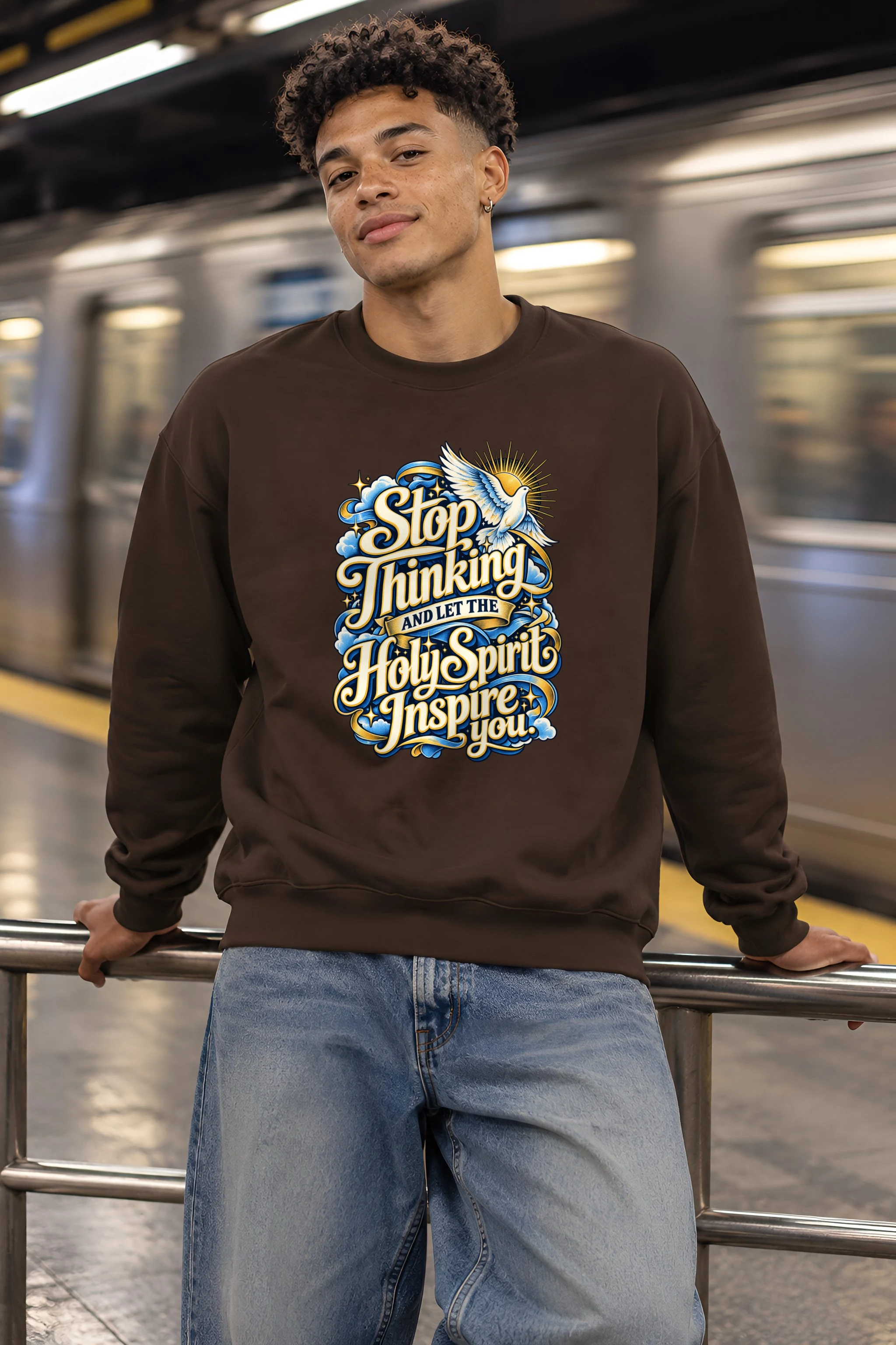"Stop Thinking Script Sweatshirt" 1 Crewneck Sweatshirt