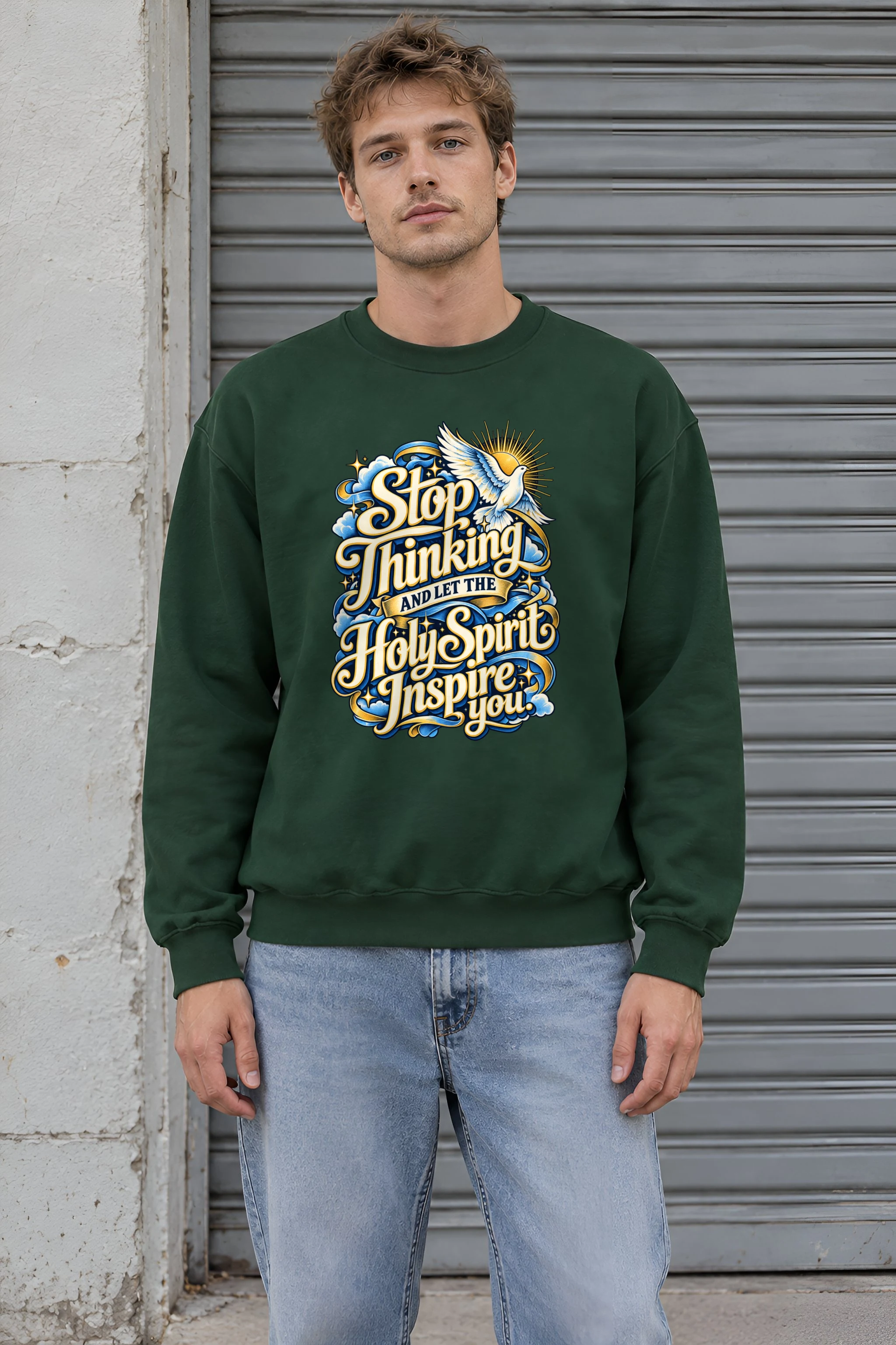 "Stop Thinking Script Sweatshirt" 1 Crewneck Sweatshirt