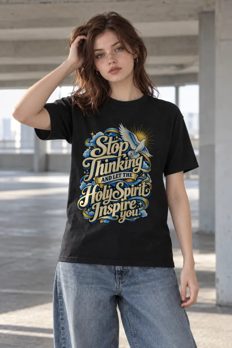 "Stop Thinking Script Dove" Heavyweight Unisex Crewneck T-shirt
