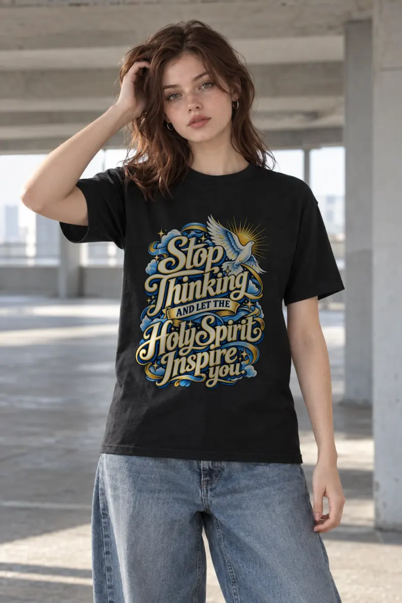 "Stop Thinking Script Dove" Heavyweight Unisex Crewneck T-shirt
