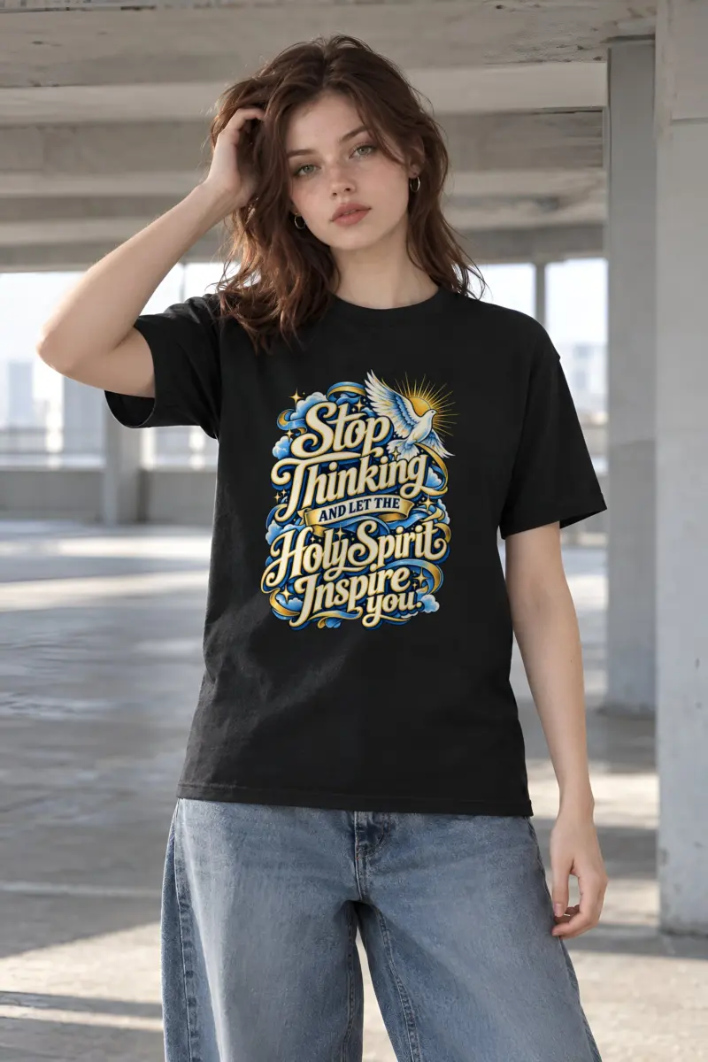 "Stop Thinking Script Dove" Heavyweight Unisex Crewneck T-shirt