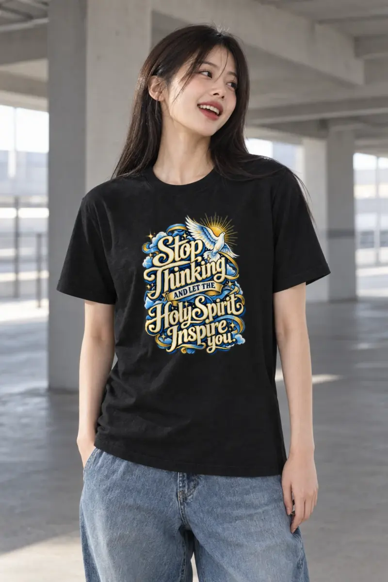 "Stop Thinking Script Dove" Heavyweight Unisex Crewneck T-shirt