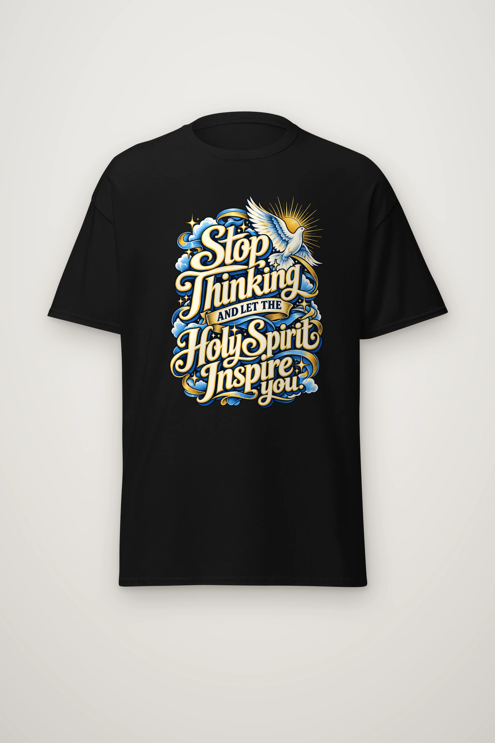 "Stop Thinking Script Dove" Heavyweight Unisex Crewneck T-shirt