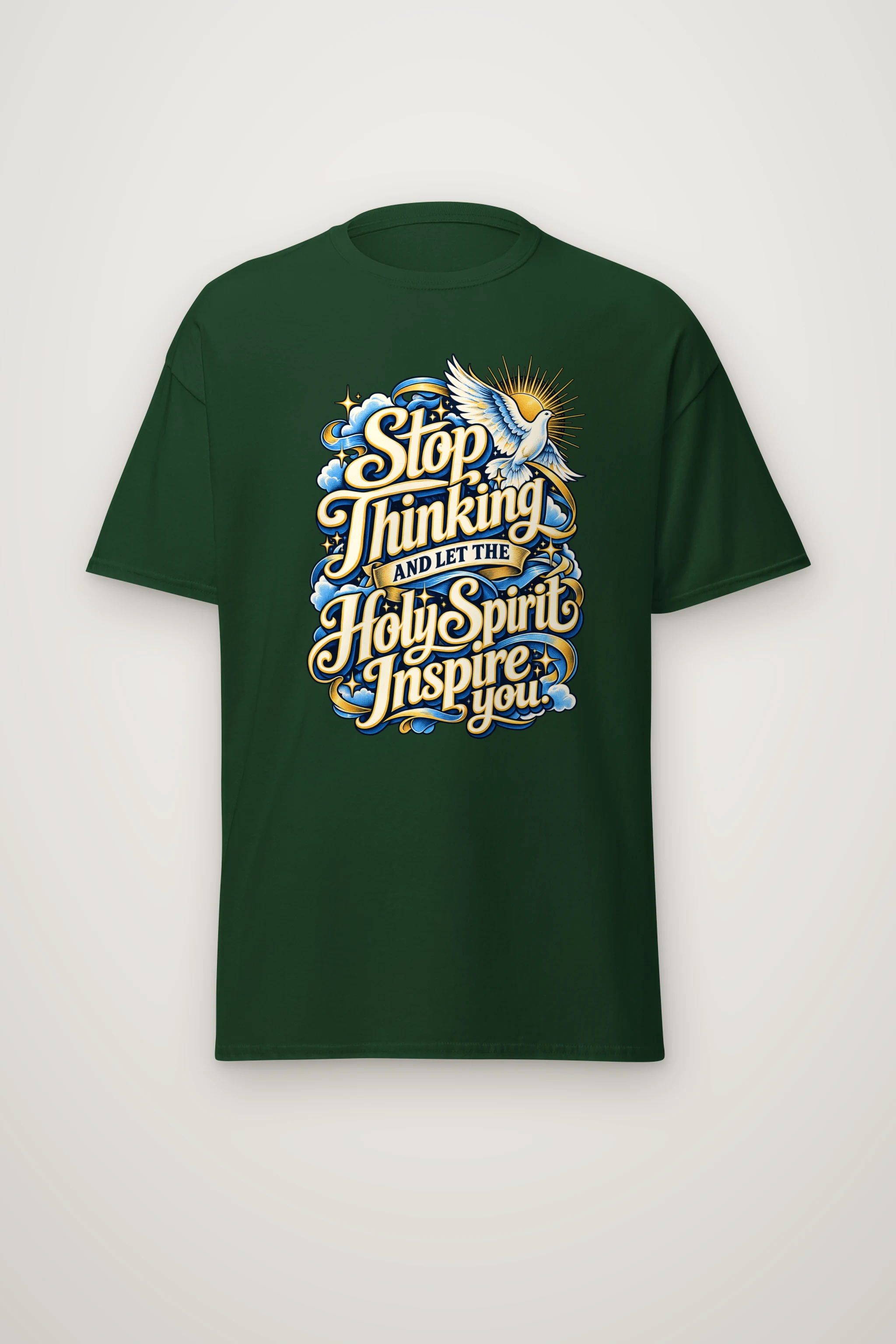 "Stop Thinking Script Dove" Heavyweight Unisex Crewneck T-shirt