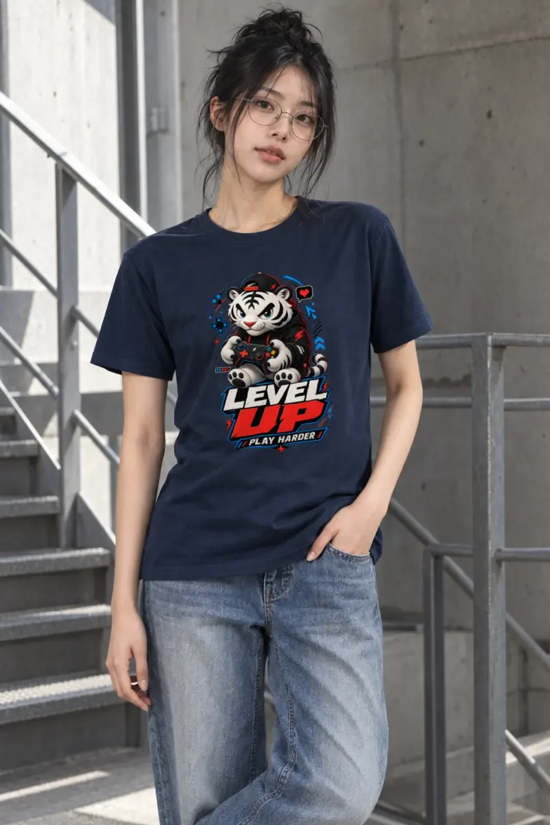 "Level Up Play Harder" Heavyweight Unisex Crewneck T-shirt