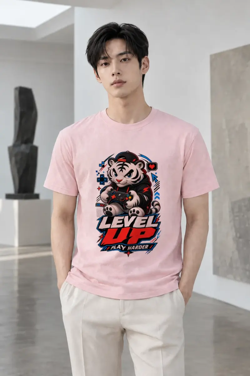 "Level Up Play Harder" Heavyweight Unisex Crewneck T-shirt | Gildan 5000