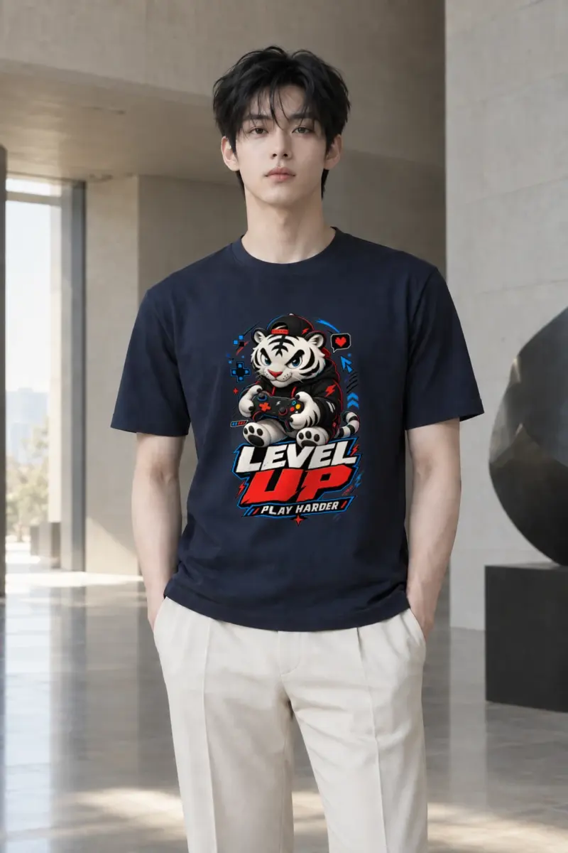 "Level Up Play Harder" Heavyweight Unisex Crewneck T-shirt