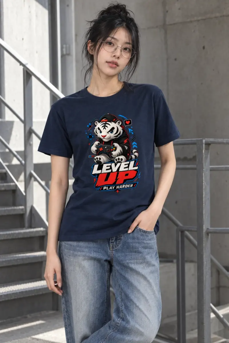 "Level Up Play Harder" Heavyweight Unisex Crewneck T-shirt
