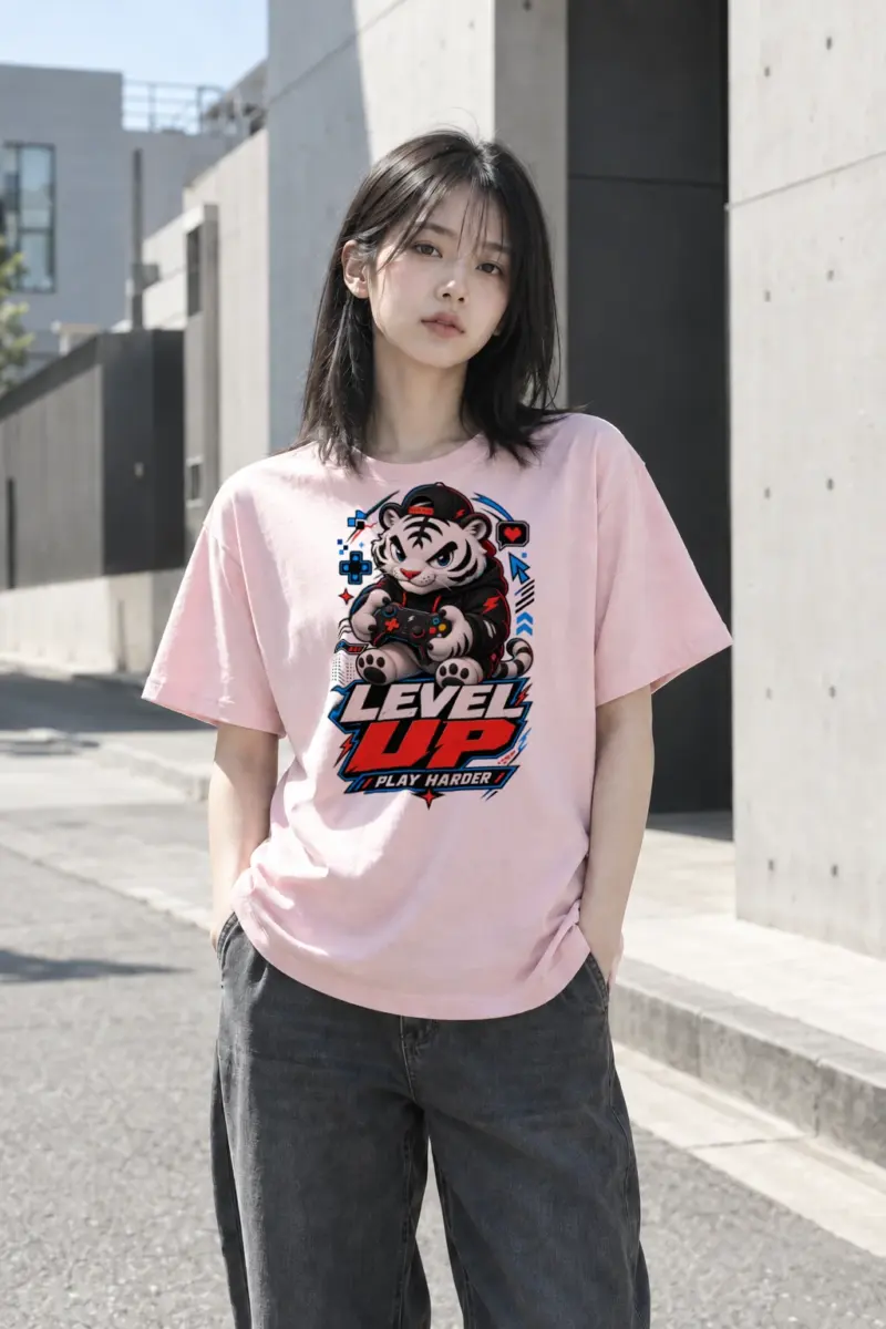 "Level Up Play Harder" Heavyweight Unisex Crewneck T-shirt | Gildan 5000