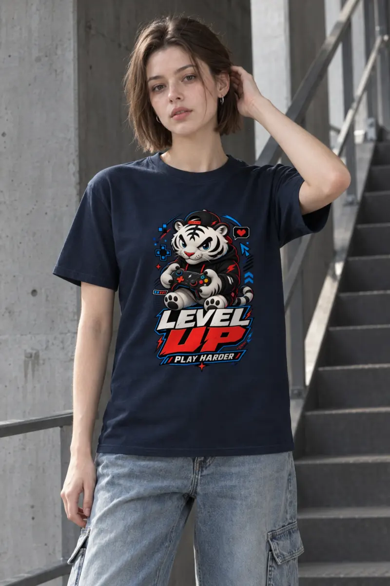 "Level Up Play Harder" Heavyweight Unisex Crewneck T-shirt