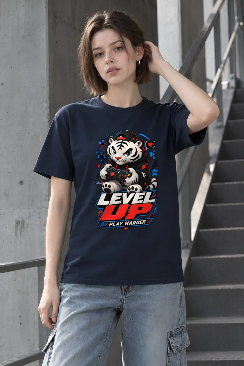 "Level Up Play Harder" Heavyweight Unisex Crewneck T-shirt