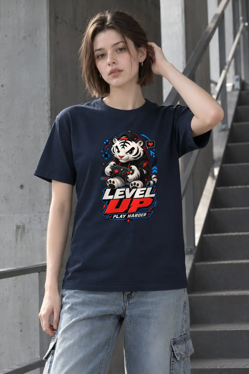 "Level Up Play Harder" Heavyweight Unisex Crewneck T-shirt