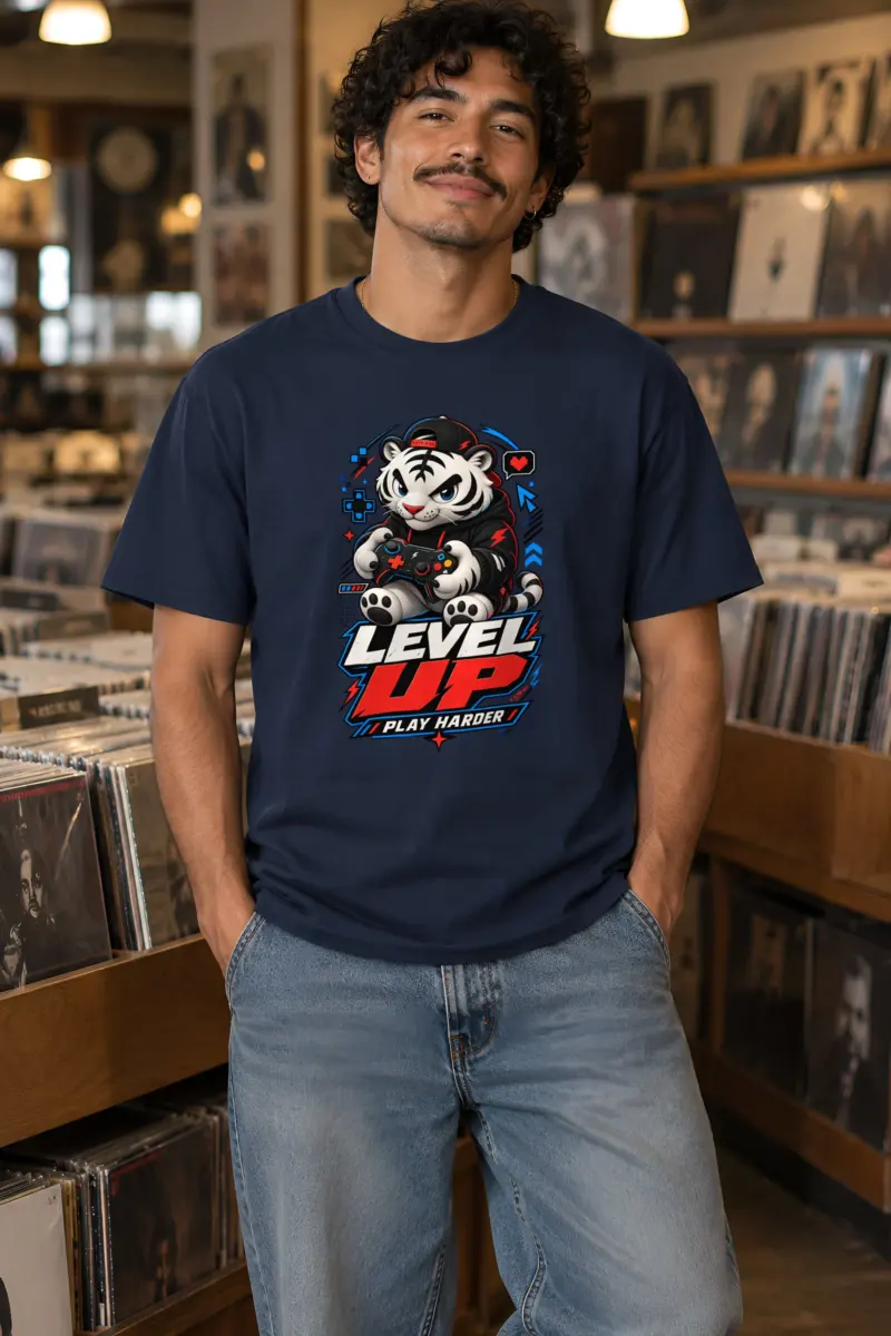 "Level Up Play Harder" Heavyweight Unisex Crewneck T-shirt