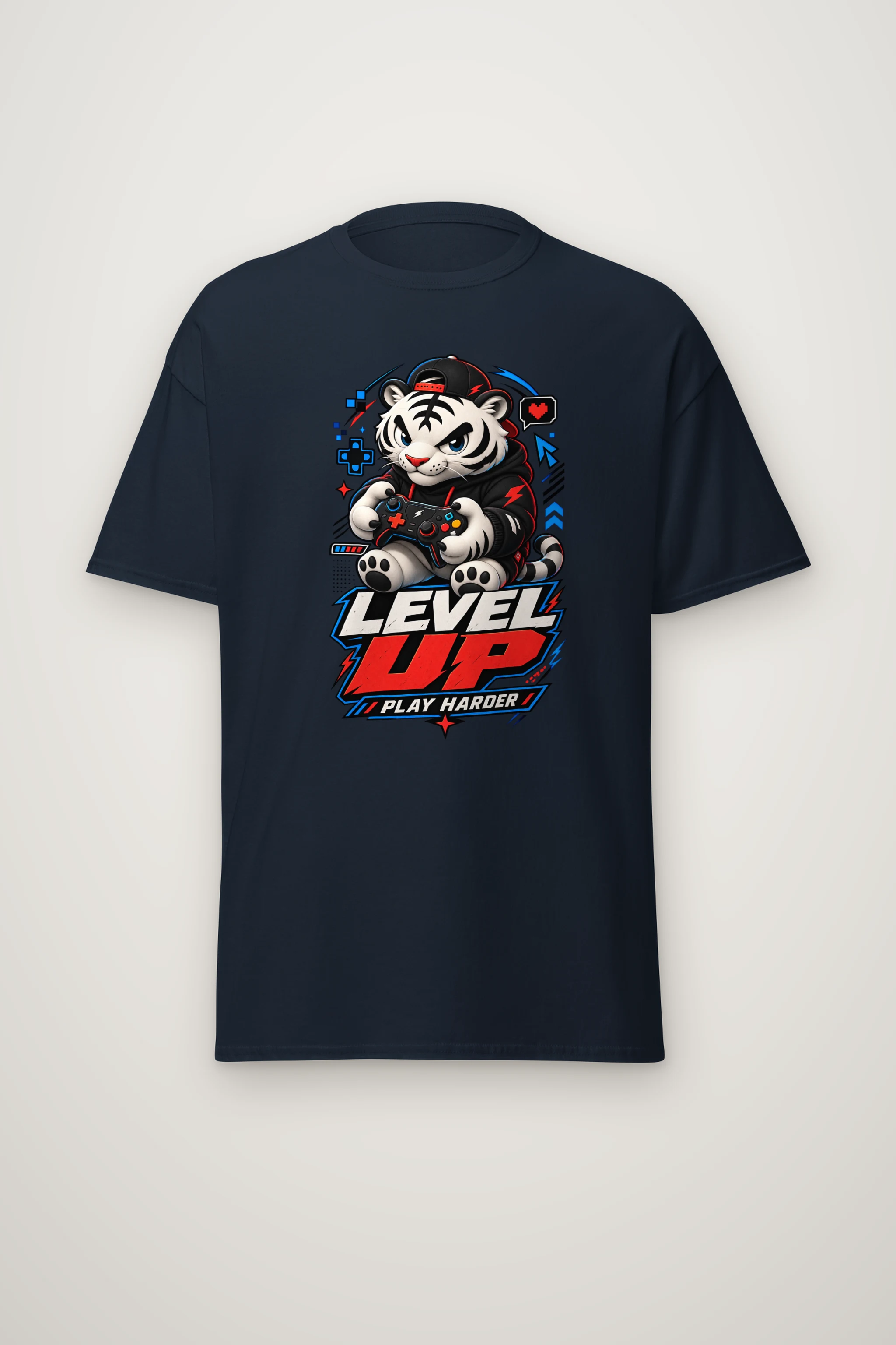 "Level Up Play Harder" Heavyweight Unisex Crewneck T-shirt