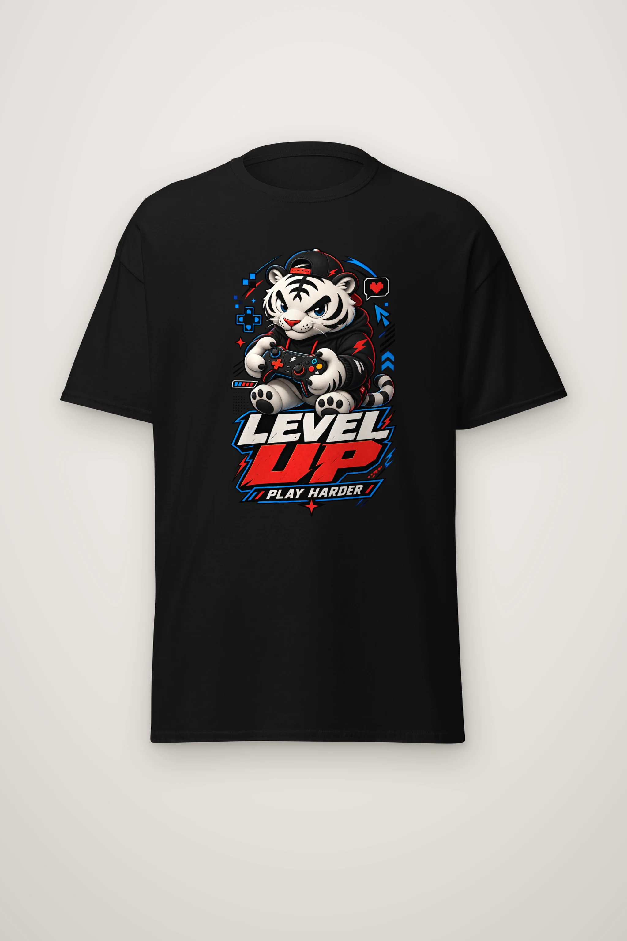 "Level Up Play Harder" Heavyweight Unisex Crewneck T-shirt