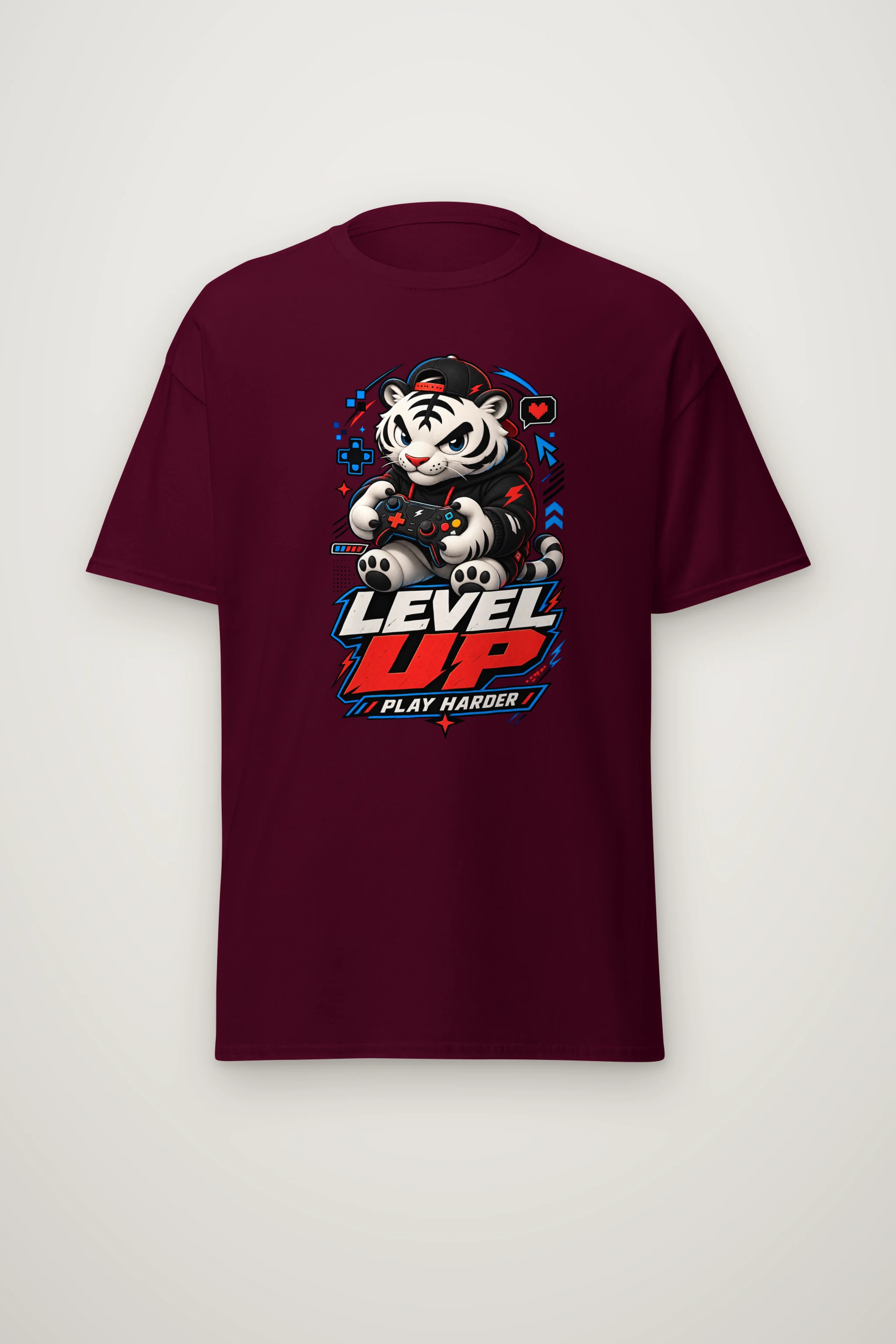 "Level Up Play Harder" Heavyweight Unisex Crewneck T-shirt