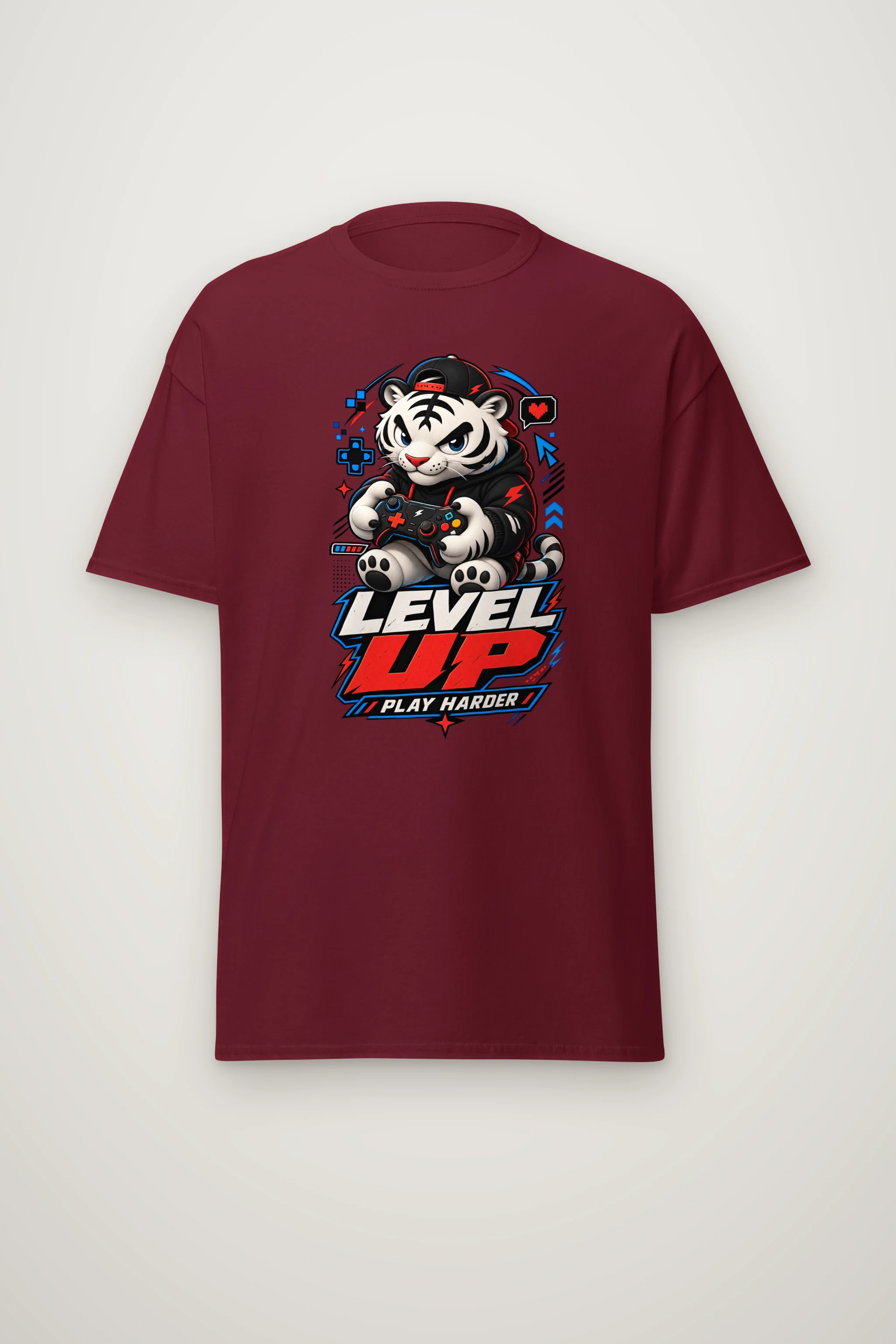 "Level Up Play Harder" Heavyweight Unisex Crewneck T-shirt