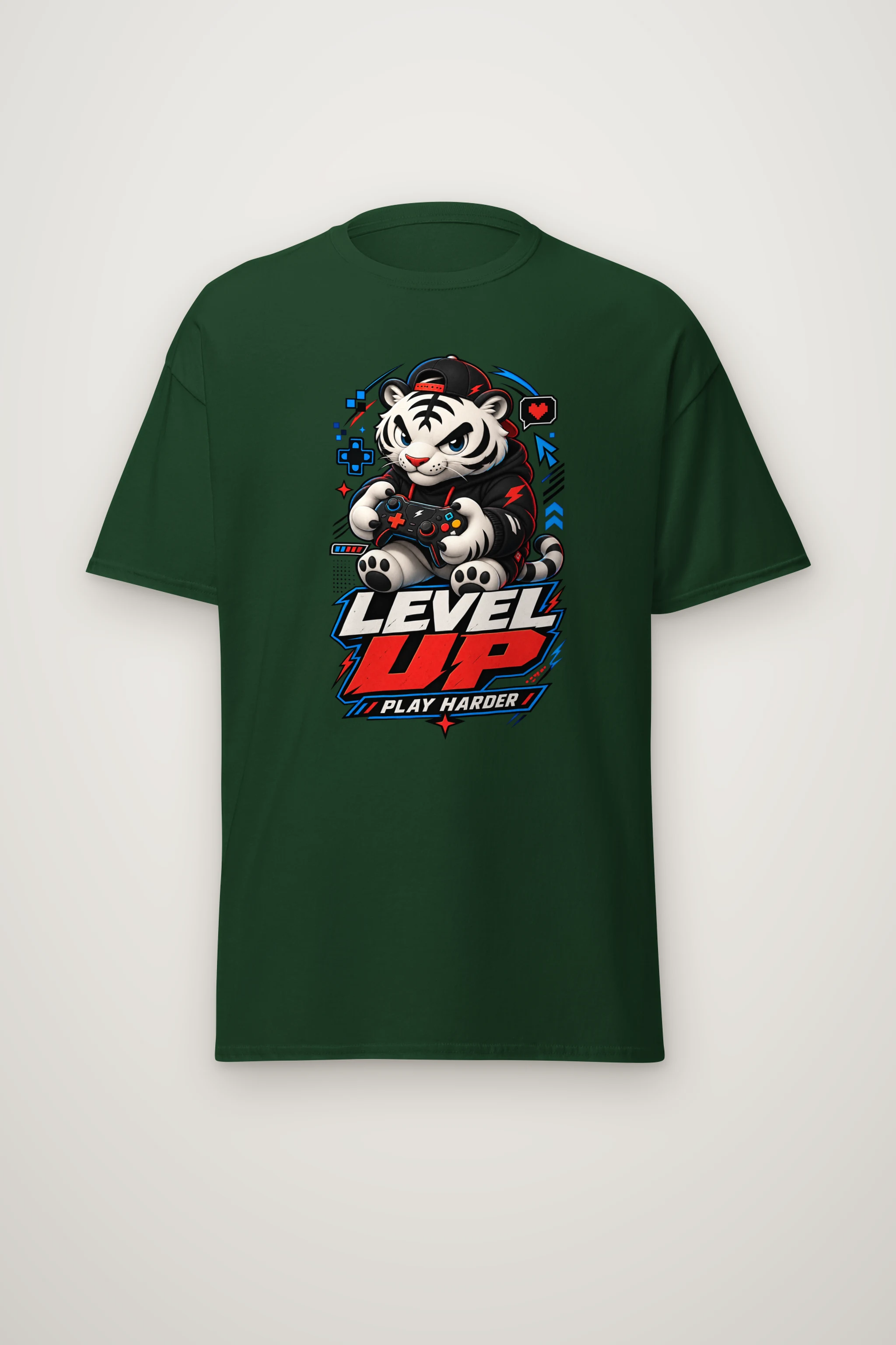 "Level Up Play Harder" Heavyweight Unisex Crewneck T-shirt