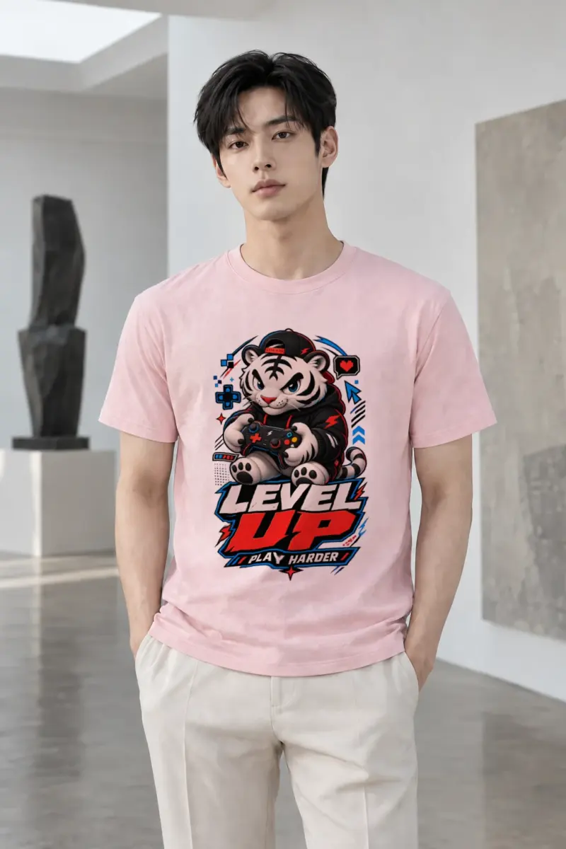"Level Up Play Harder" Heavyweight Unisex Crewneck T-shirt | Gildan 5000