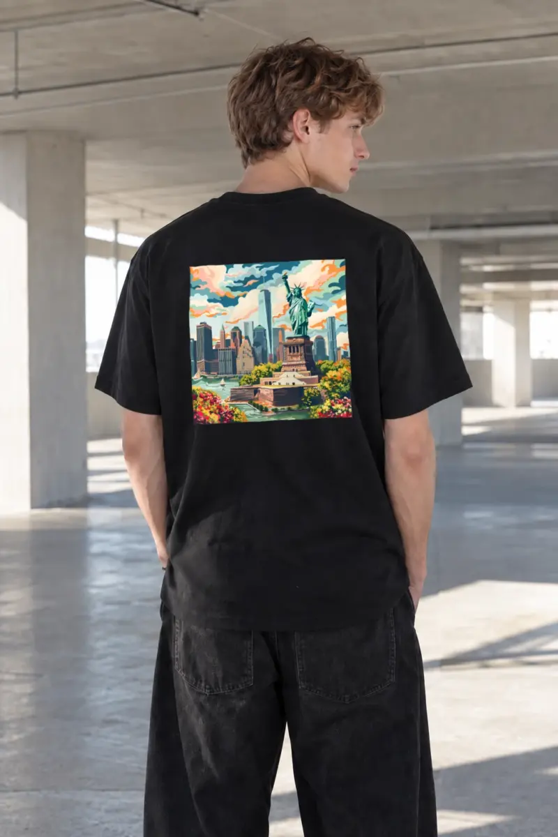 "Liberty Cityscape" Heavyweight Unisex Crewneck T-shirt | Gildan 5000