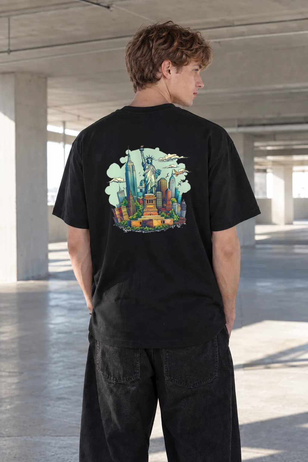 "Liberty Skyline Comic" Heavyweight Unisex Crewneck T-shirt | Gildan 5000
