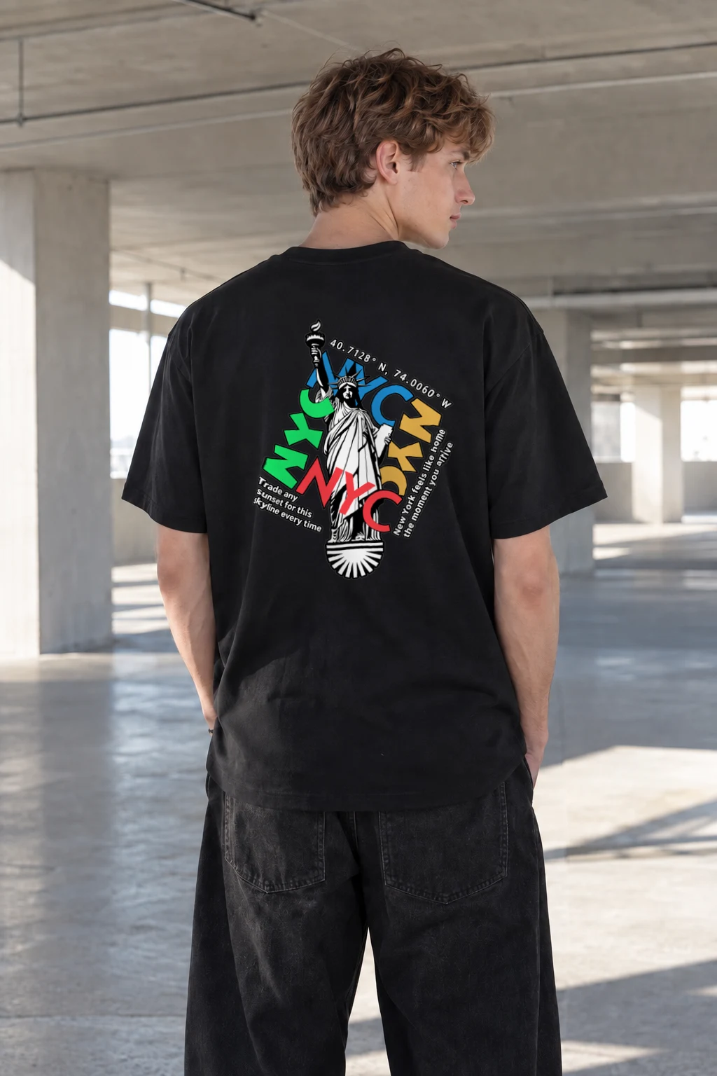 "Liberty Skyline" Heavyweight Unisex Crewneck T-shirt | Gildan 5000