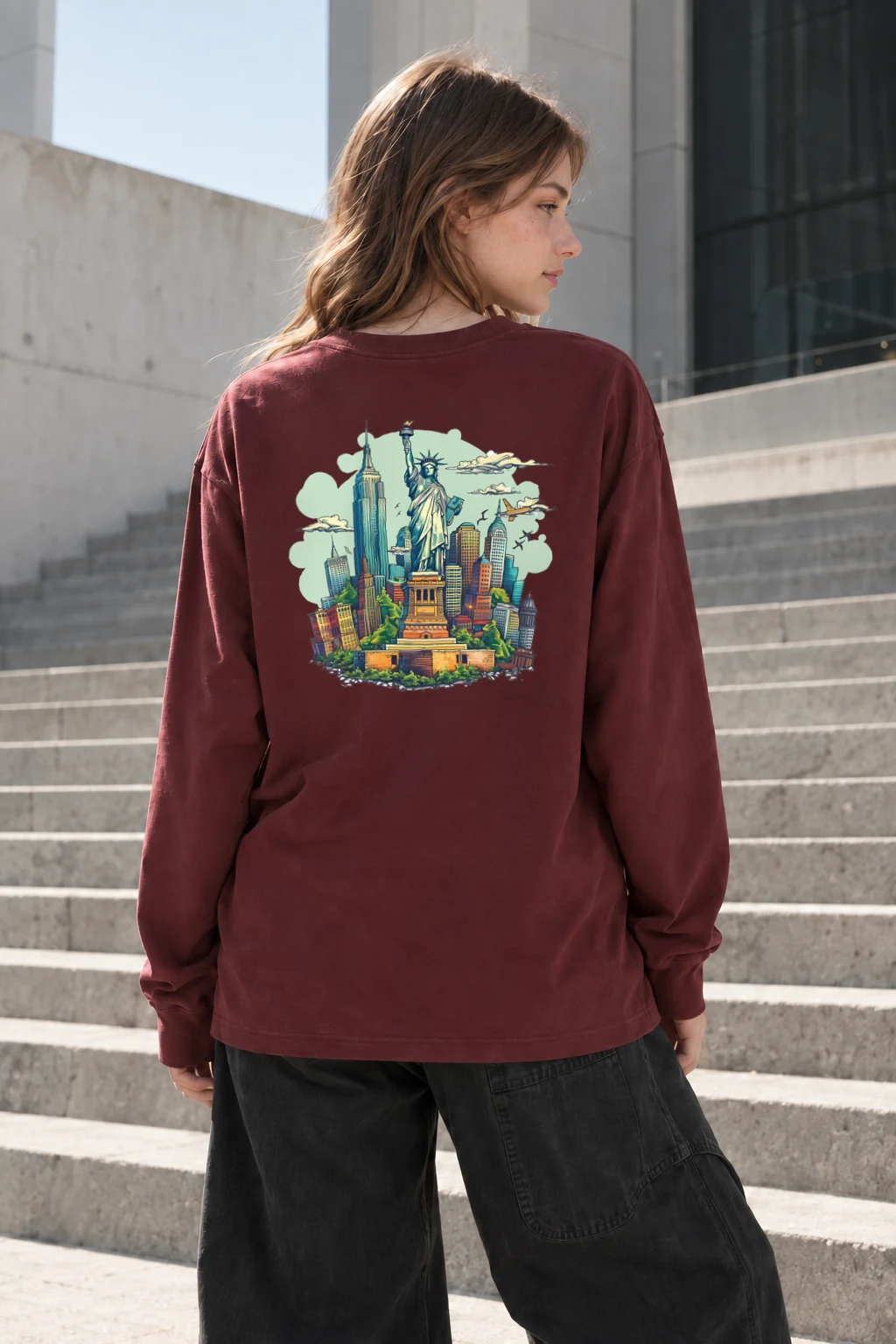 "Liberty Skyline" Unisex Longsleeve T-shirt | Gildan 2400