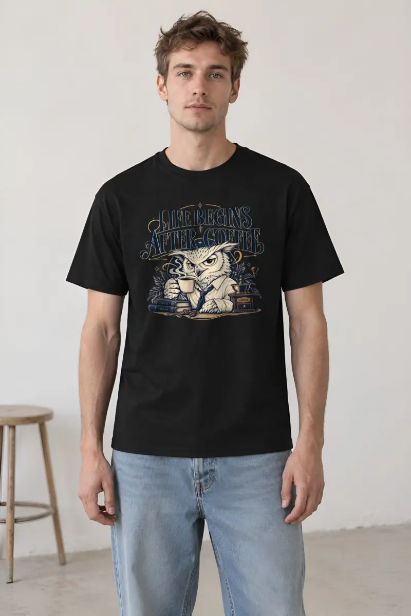"Life Begins After Coffee" Heavyweight Unisex Crewneck T-shirt