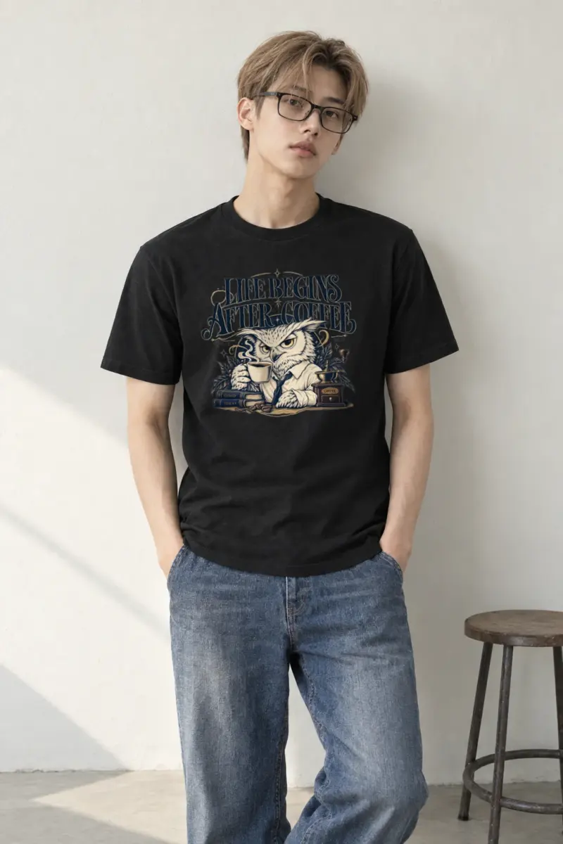 "Life Begins After Coffee" Heavyweight Unisex Crewneck T-shirt