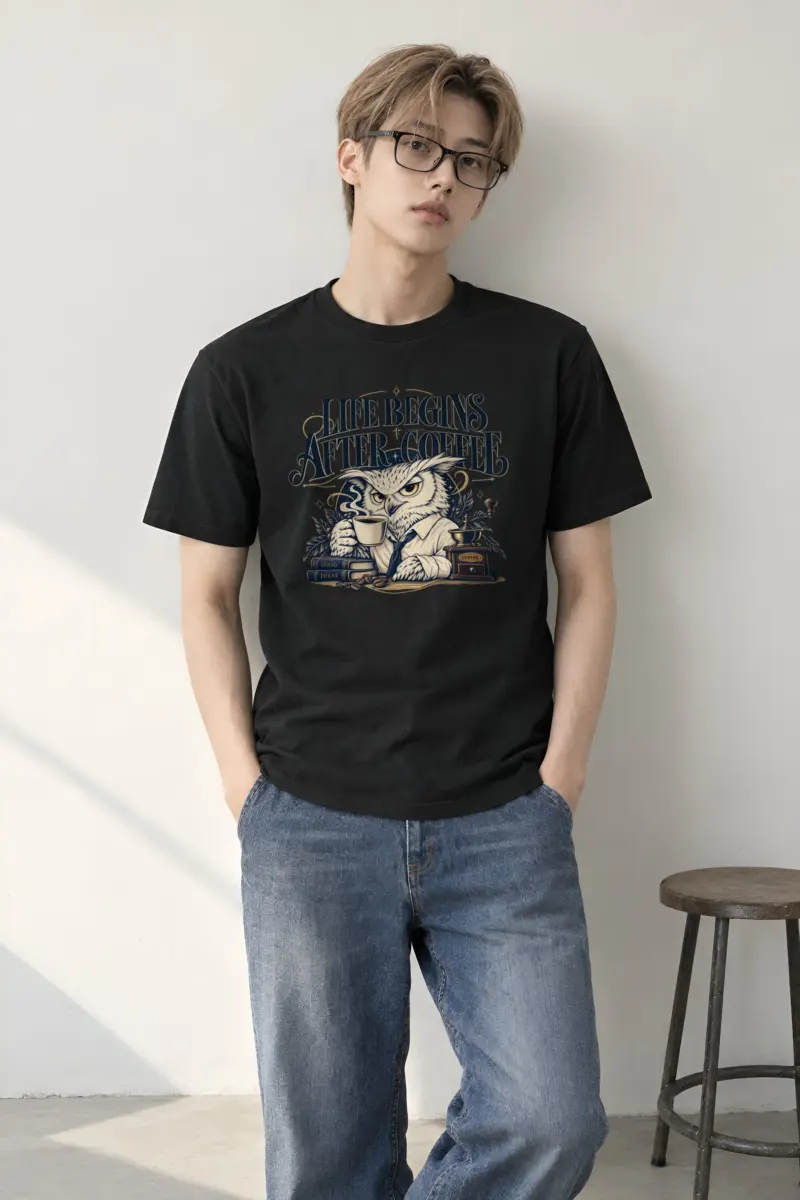 "Life Begins After Coffee" Heavyweight Unisex Crewneck T-shirt