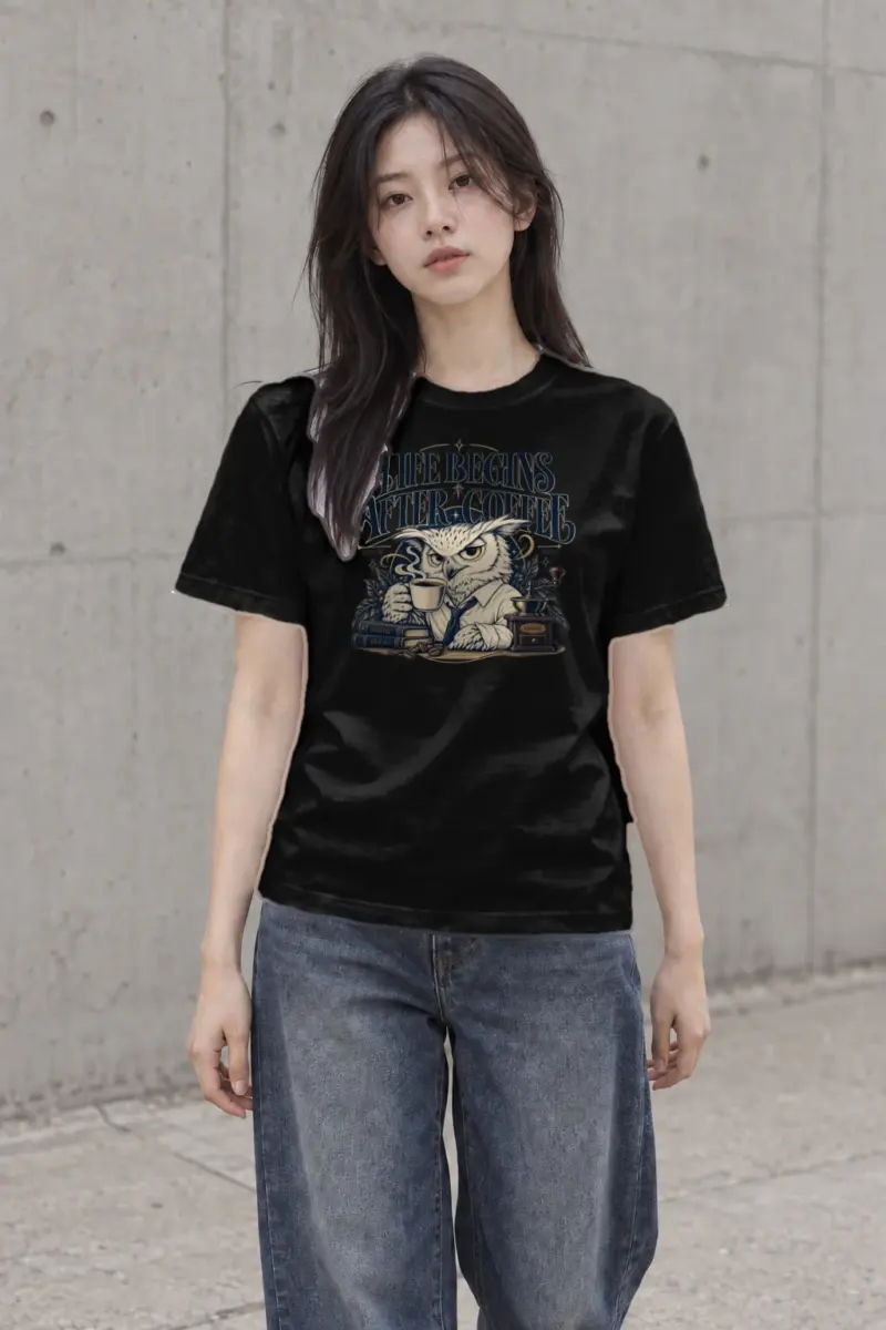 "Life Begins After Coffee" Heavyweight Unisex Crewneck T-shirt | Gildan 5000